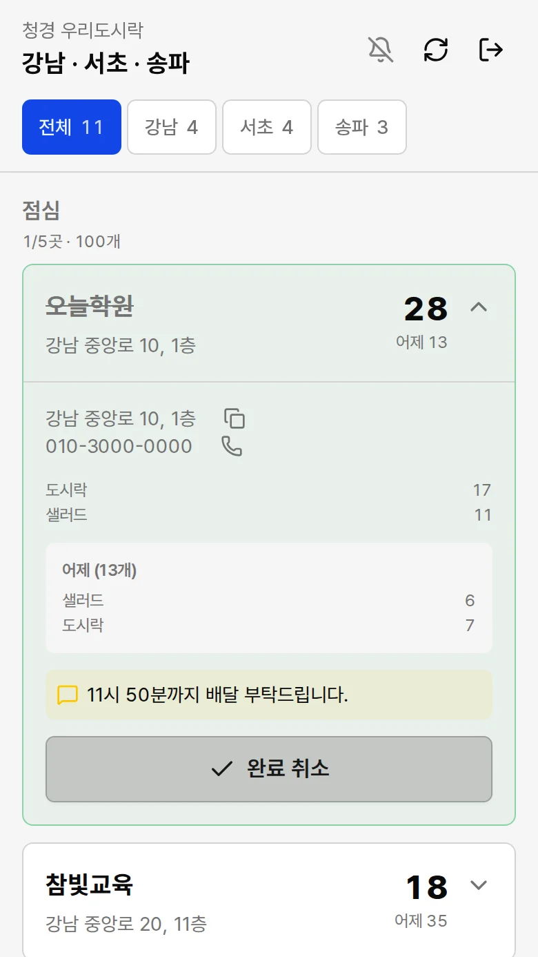 완료 취소 버튼